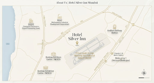 Map of Andheri East, Mumbai showing Hotel Silver Inn's location
