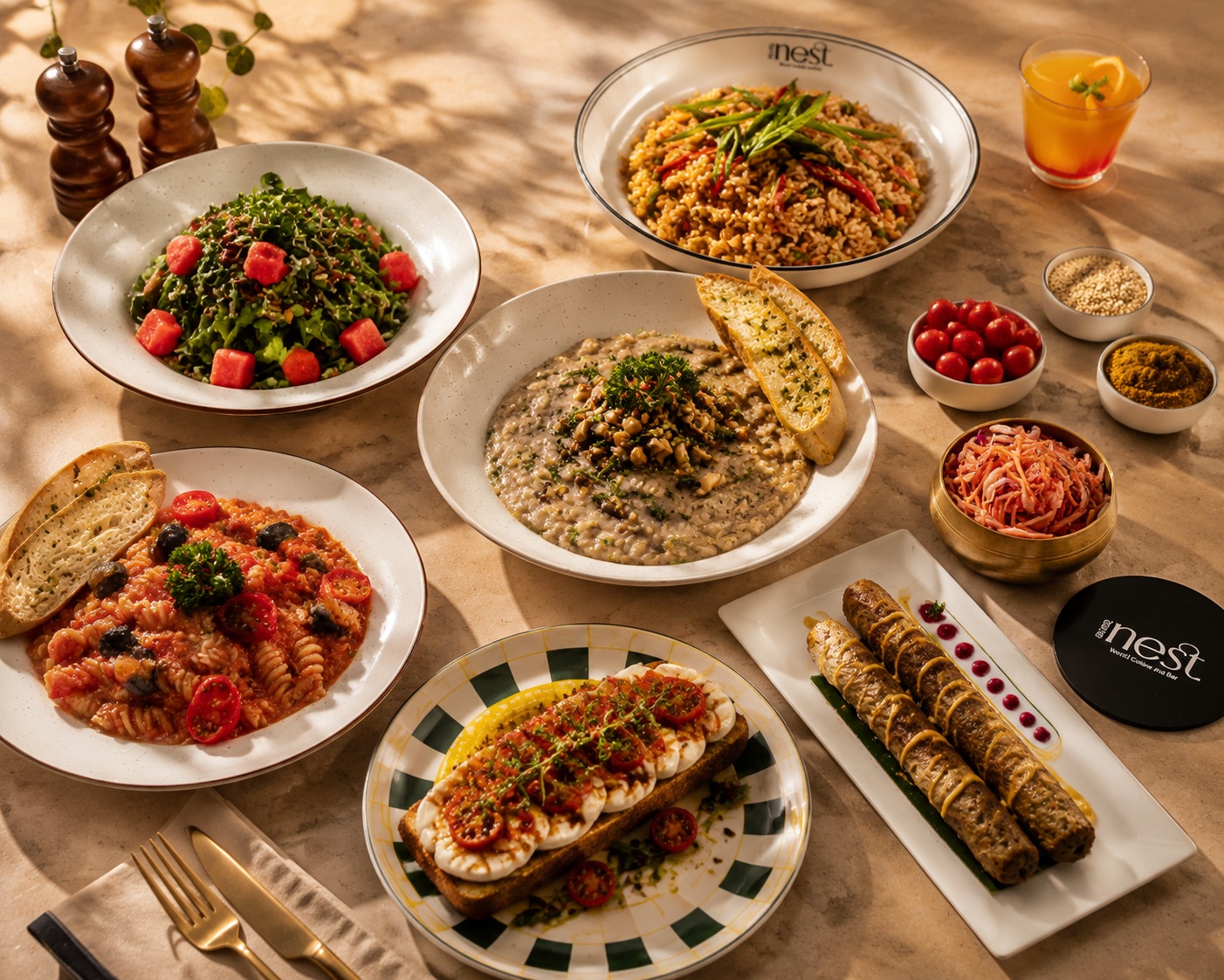 Mediterranean dining spread at Silver Nest